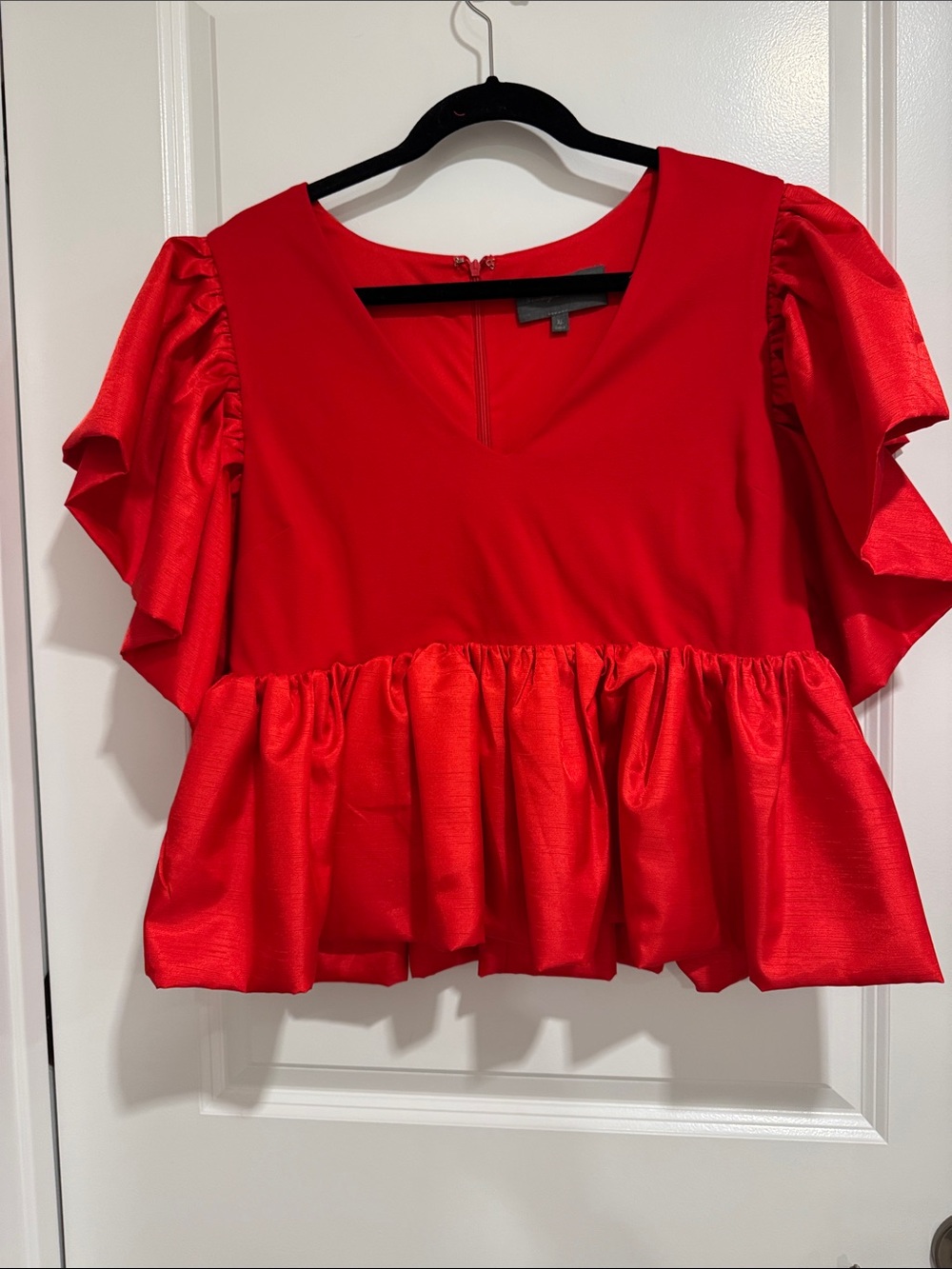 Sunday in Brooklyn Red Peplum Ruffle Sleeve Top